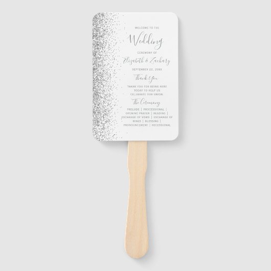 Silver Glitzer White Wedding Program Fächer (Vorderseite)