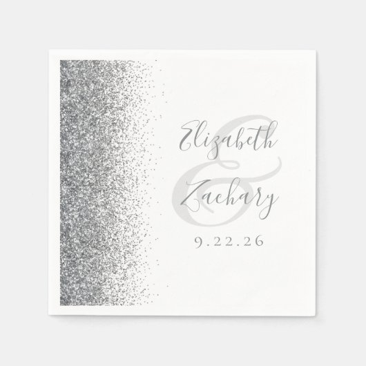 Silver Glitzer White Wedkins Serviette (Vorderseite)