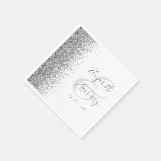 Silver Glitzer White Wedkins Serviette (Ecke)