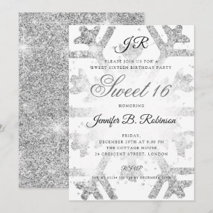 Silver Glitzer Winter Sweet 16 Geburtstag Einladung