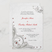 Silver Glitzer Wirbel + rote Juwelen Hochzeit einl Einladung (Vorne/Hinten)