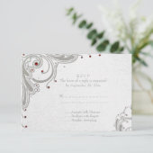 Silver Glitzer Wirbel + Rote Juwelen Hochzeit RSVP (Stehend Vorderseite)