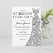 Silver Glitzer Womans Retirement Party Einladung (Stehend Vorderseite)