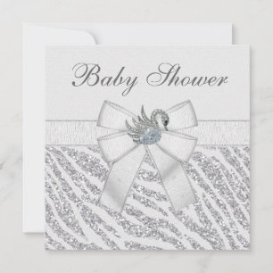 Silver Glitzer Zebra Print & Swan Baby Dusche Einladung