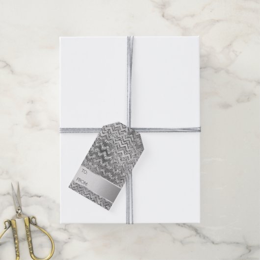 Silver Glitzer Zigzag Streifen Weihnachten Geschenkanhänger (Mit Garn)