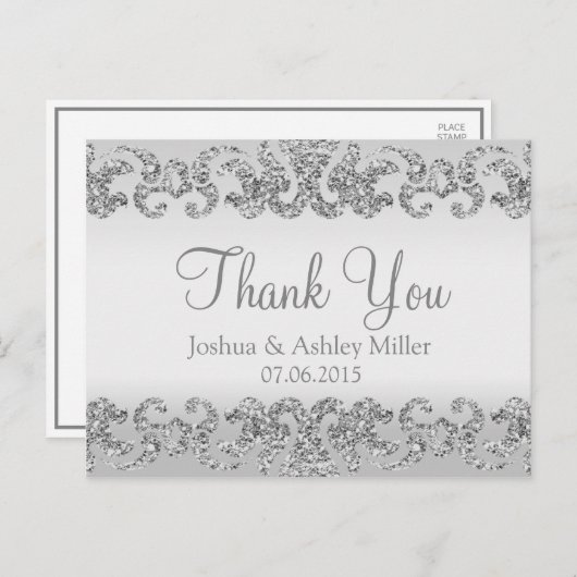Silver Glitzern Look Vielen Dank Postkarte (Vorne/Hinten)