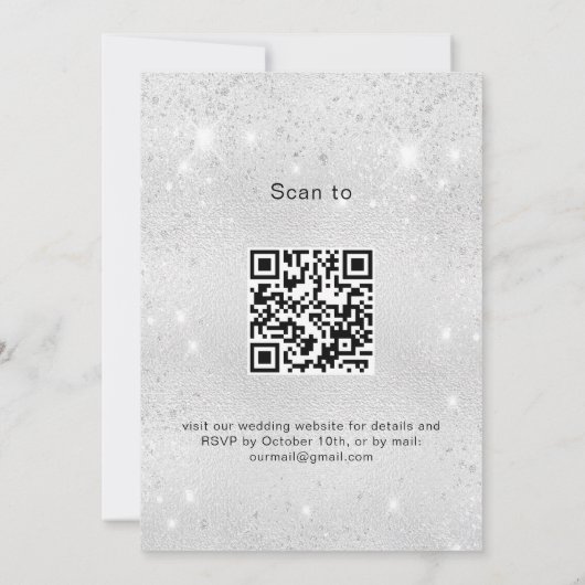 Silver Glitzern QR Code UAWG Hochzeit Einladung (Rückseite)