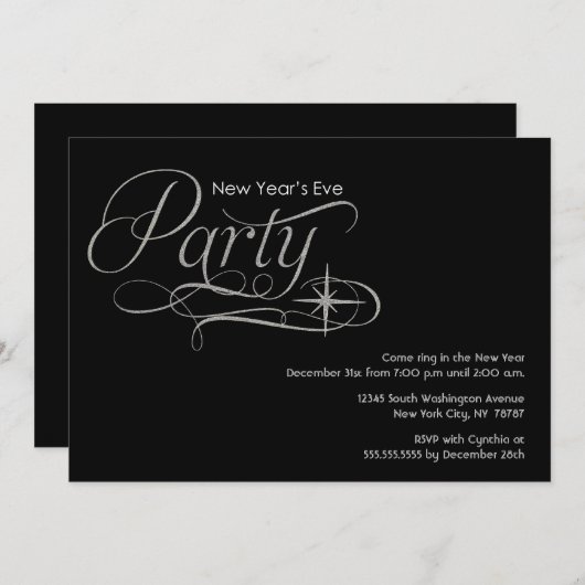 Silver Glitzern Silvester Party Einladung (Vorne/Hinten)