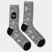 Silver Glitzern Stars Muster hellgrau Monogram Socken (Rechts)