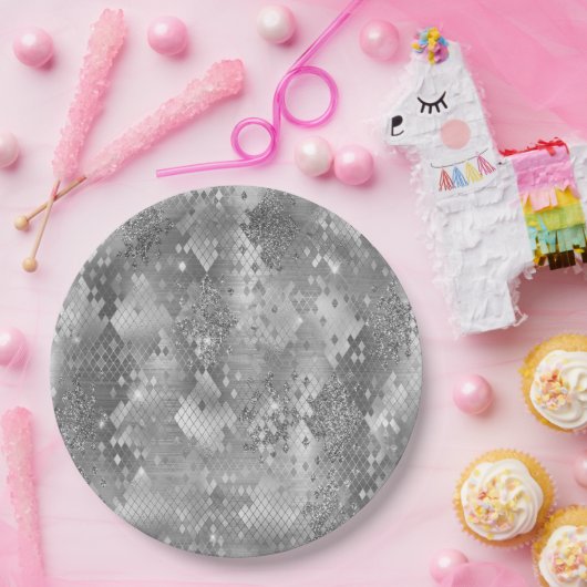 Silver Glitzy Glitzer Snake Skin Pappteller (Party)