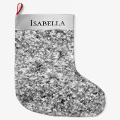 Silver Glitzy Sparkle Glitzer Name Großer Weihnachtsstrumpf (Vorderseite)