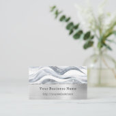 Silver Glitzy Waves Stripes Business name website Visitenkarte (Stehend Vorderseite)