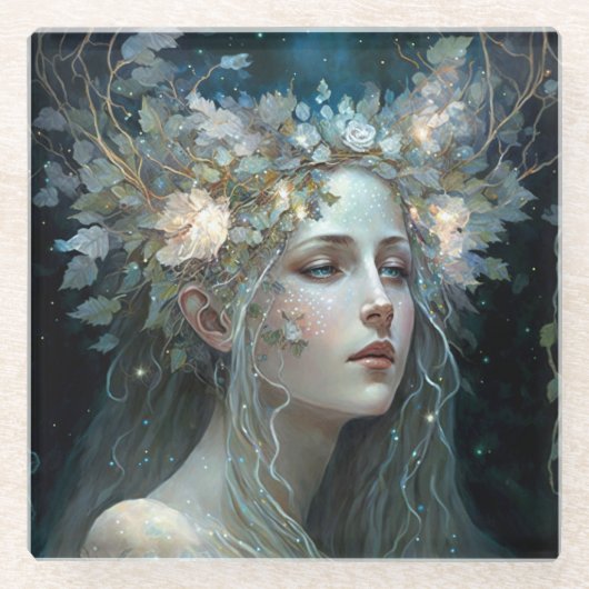 Silver Goddess Fantasy Art Glasuntersetzer (Vorderseite)