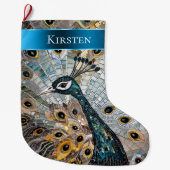 Silver Gold Aquamarin Blue Peacock Weihnachtsname Großer Weihnachtsstrumpf (Vorderseite)