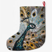 Silver Gold Aquamarin Blue Peacock Weihnachtsname Großer Weihnachtsstrumpf (Rückseite)