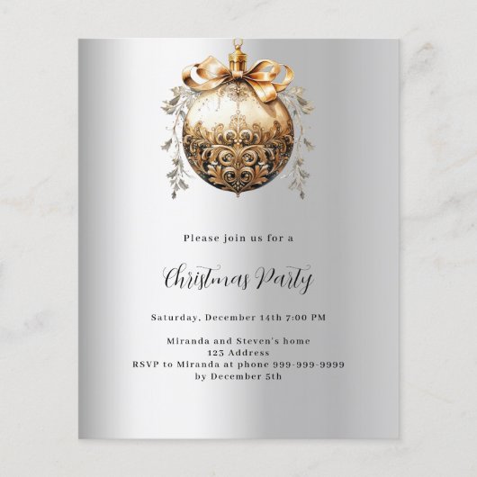 Silver gold bauble Christmas Party Einladung (Vorderseite)