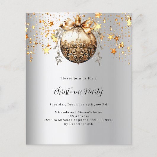 Silver gold Bauble star Weihnachten Party Einladun (Vorderseite)