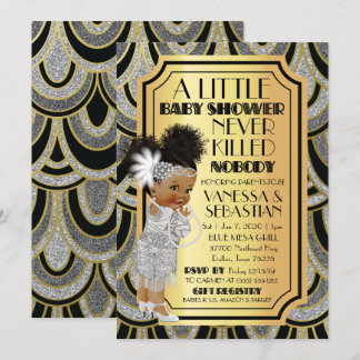 Silver Gold & Black Flapper Afrikanisches Mädchen Einladung