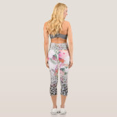Silver Gold Black Leopard Print Pink Blume Capri Leggings (Rückseite)