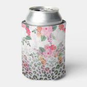 Silver Gold Black Leopard Print Pink Blume Dosenkühler (Kanne Vorderseite)