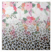 Silver Gold Black Leopard Print Pink Blume Fliese (Vorderseite)