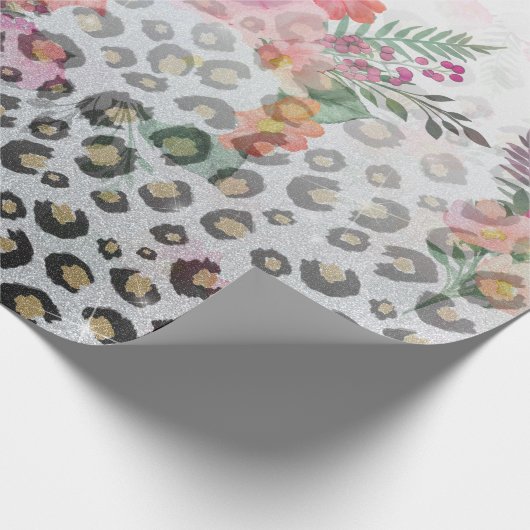 Silver Gold Black Leopard Print Pink Blume Geschenkpapier (Ecke)