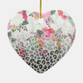 Silver Gold Black Leopard Print Pink Blume Keramik Ornament (Hinten)