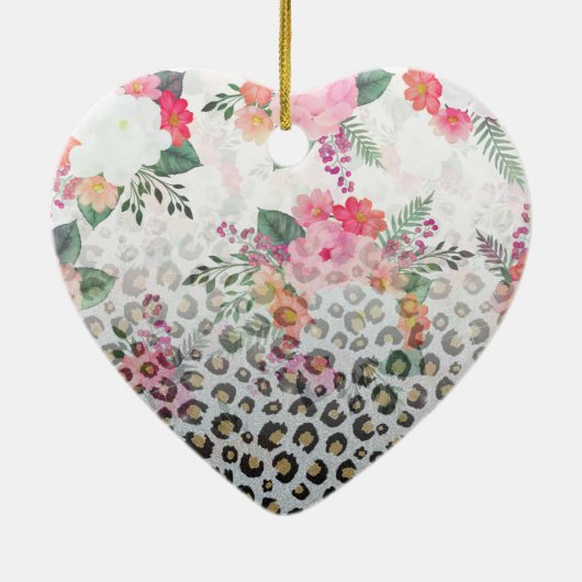 Silver Gold Black Leopard Print Pink Blume Keramik Ornament (Hinten)