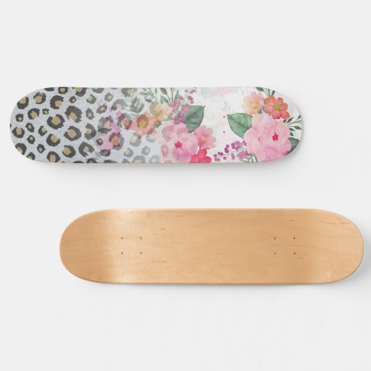 Silver Gold Black Leopard Print Pink Blume Skateboard (Horizontal)