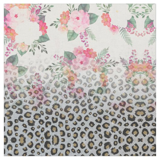 Silver Gold Black Leopard Print Pink Blume Stoff (Nahaufnahme)