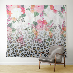 Silver Gold Black Leopard Print Pink Blume Wandteppich