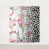 Silver Gold Black Leopard Print Pink Blume Wandteppich (Vorderseite)