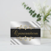 Silver Gold Black Quinceanera Einladung (Stehend Vorderseite)