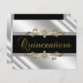 Silver Gold Black Quinceanera Einladung (Vorne/Hinten)
