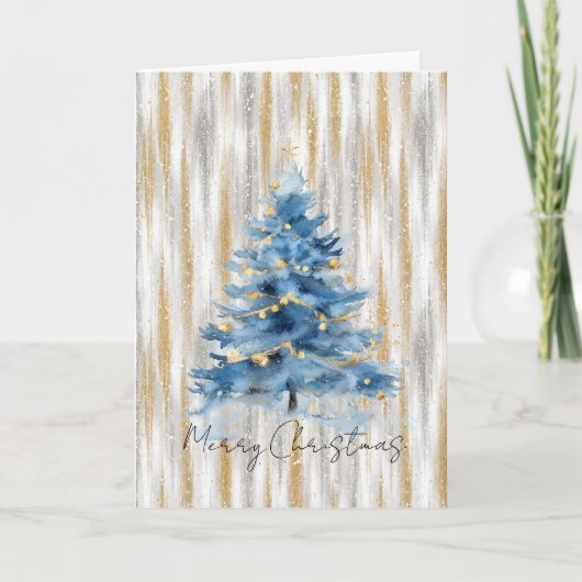 Silver Gold Blue Christmas Tree Karte (Vorderseite)