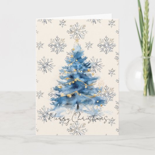 Silver Gold Blue Christmas Tree Karte (Vorderseite)