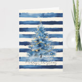 Silver Gold Blue Stripes Christmas Tree   Karte (Vorderseite)