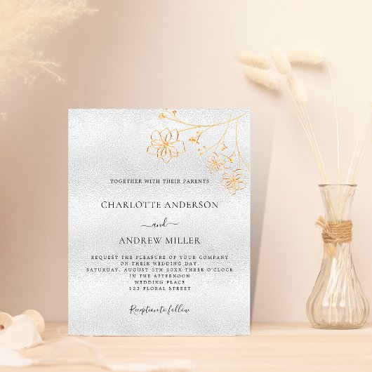 Silver Gold Blumenzauber Einladung zur Hochzeit