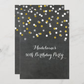 Silver Gold Chalkboard Confetti 50. Geburtstag Einladung (Vorne/Hinten)