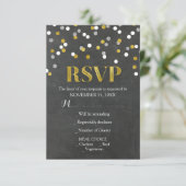 Silver Gold Chalkboard Confetti Wedding RSVP Cards (Stehend Vorderseite)