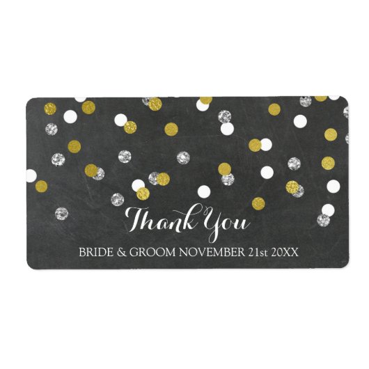 Silver Gold Chalkboard Confetti Wedels Labels (Vorne)