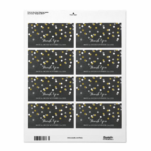 Silver Gold Chalkboard Confetti Wedels Labels (Vorne)