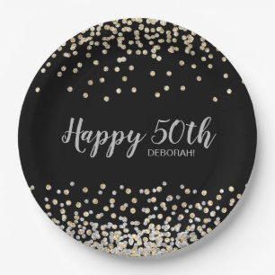 Silver Gold Confetti 50. Geburtstagsparty Pappteller