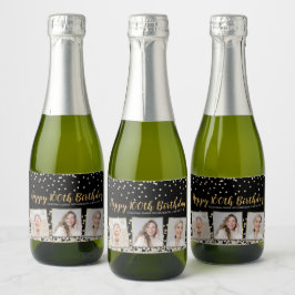 Silver Gold Confetti FotoCollage 100. Geburtstag Schaumweinetikett