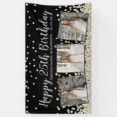 Silver Gold Confetti FotoCollage 25. Geburtstag Banner (Vertikal)
