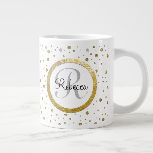 Silver/Gold Confetti Monogramm Jumbo-Tasse (Rechts)