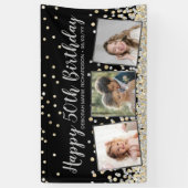 Silver Gold Confetti Photo Collage 50th Birthday Banner (Vertikal)