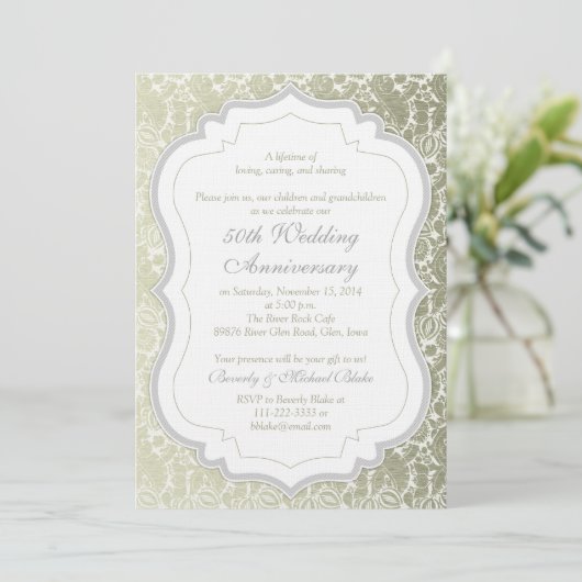 Silver Gold Damask 50. Hochzeitstag Einladung (Stehend Vorderseite)