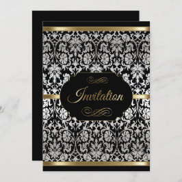 Silver & Gold Damask Party Celebration | DIY Text Einladung
