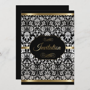 Silver & Gold Damask Party Celebration DIY Text Einladung